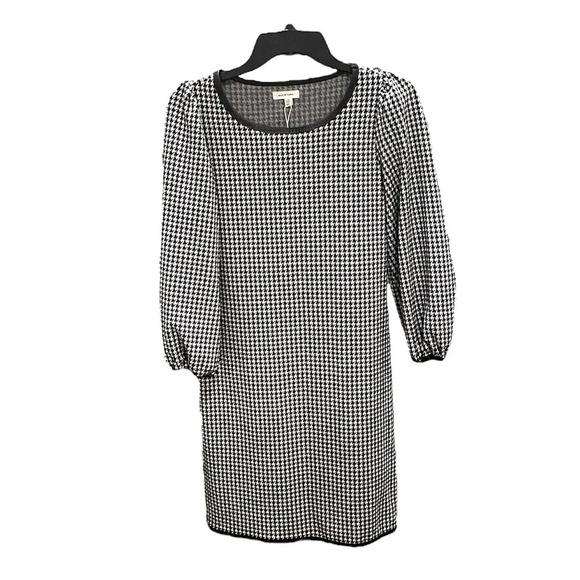 NWOT Max Studio Houndstooth Puff Sleeve Knit Shift Dress SZ S black white - Picture 1 of 10